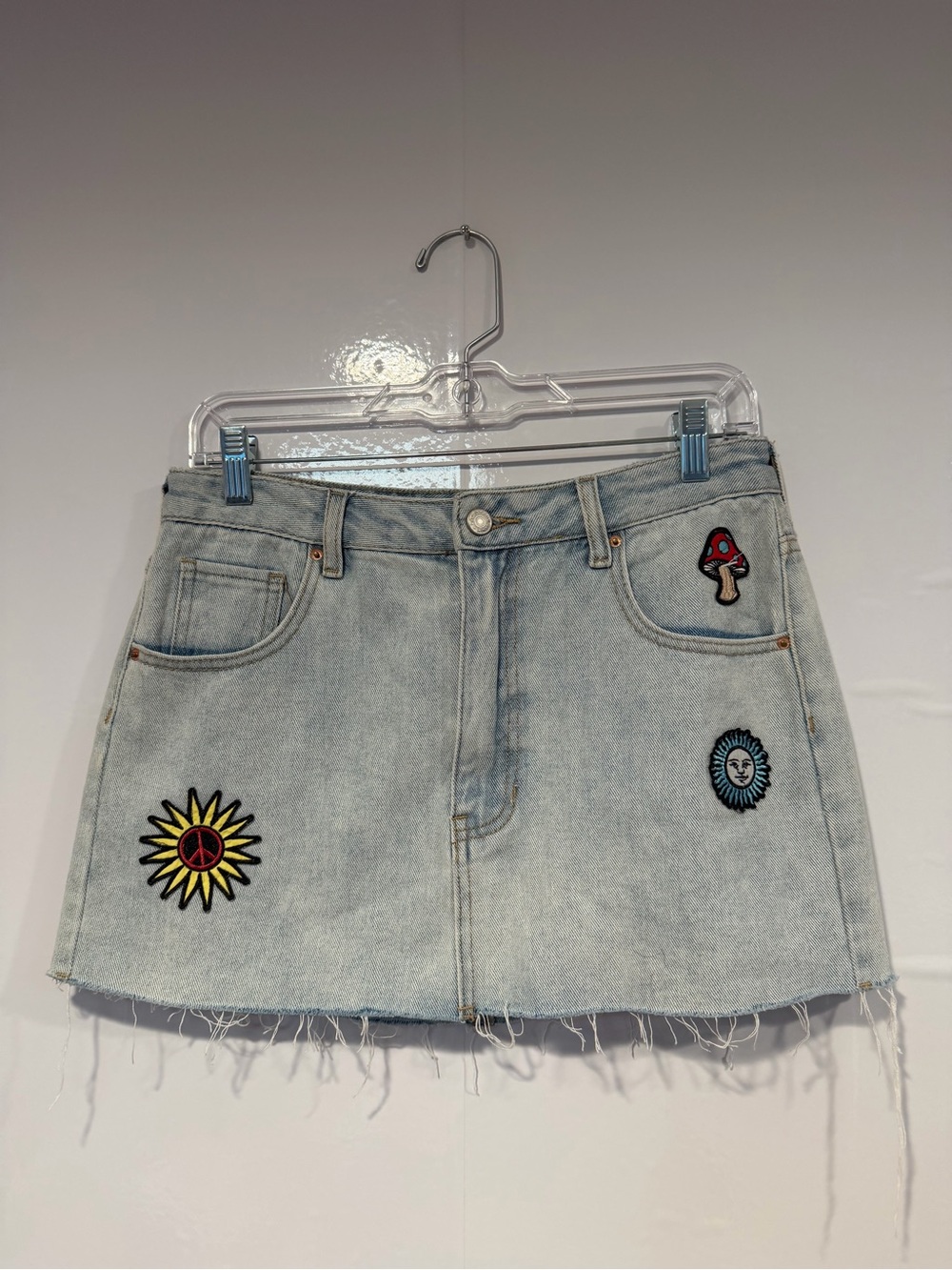 Light Wash Embroidered Cottagecore Mushroom Pacsun Denim Mini Skirt - Blue
